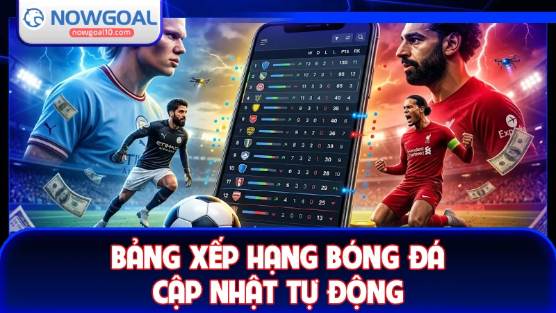 Bảng xếp hạng bóng đá cập nhật tự động theo thời gian thực
